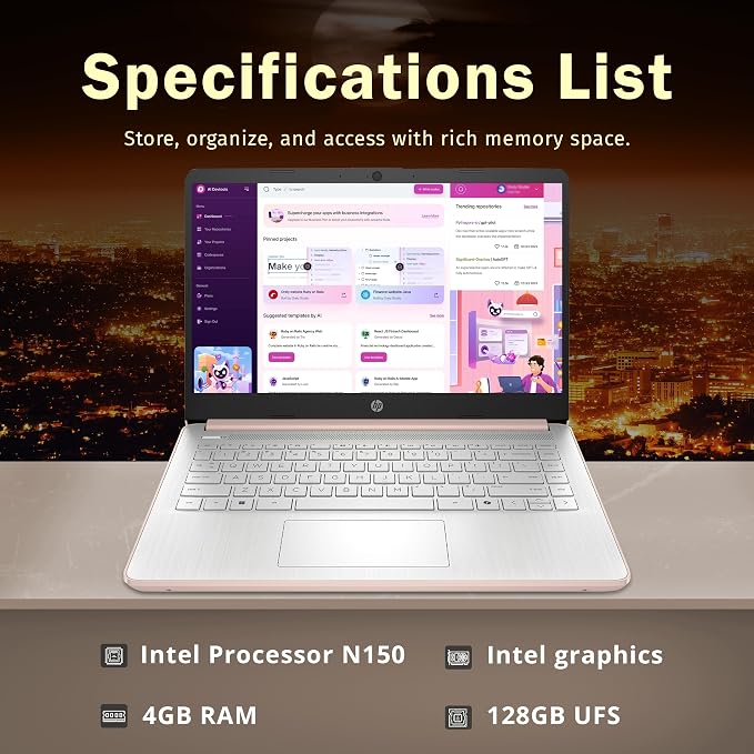HP Stream 14" HD Laptop, Intel Processor N150, 4GB RAM, 128GB UFS, Intel Graphics, Webcam, Wi-Fi 6, Long Battery Life, Copilot, Windows 11 S, Gold (Renewed) - Image 2