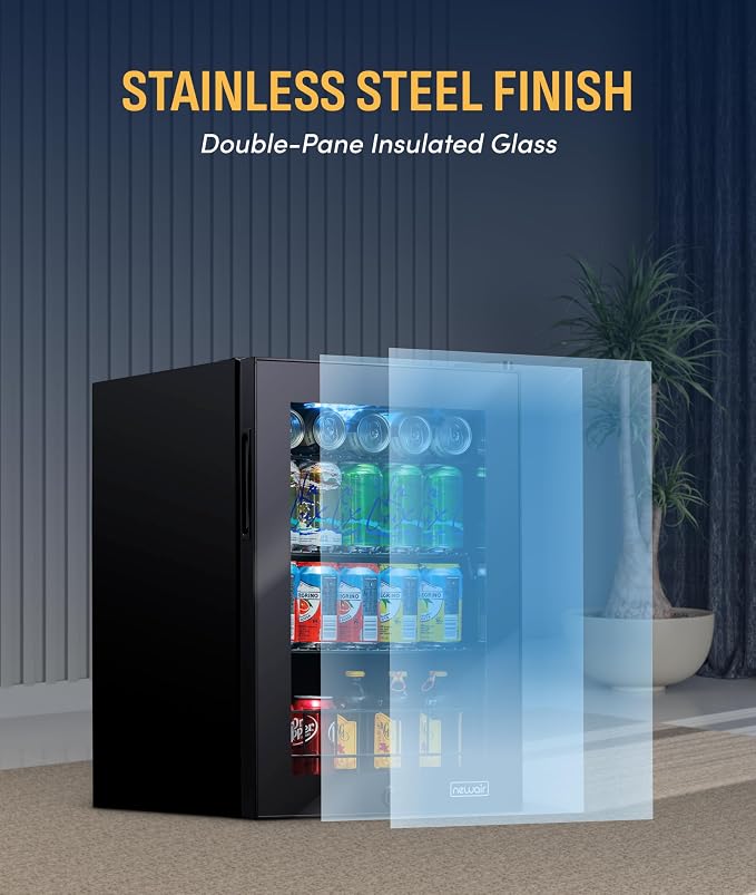 NewAir 90 Can Beverage Refrigerator | Freestanding Small Mini Fridge for Bedroom, Home Bar or Office | Adjustable Shelves, Quiet Cooling & Locking Door | Black - Image 8