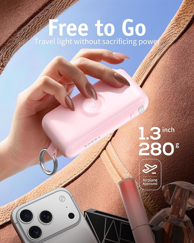 RORRY Flow Portable Charger, 10000mAh 40W Fast Charging Power Bank with Built-in USB C Cable and Foldable Wall Plug, Battery Pack Travel Essentials for iPhone 17/16/15, Apple Watch, iPad, MacBook - Image 3