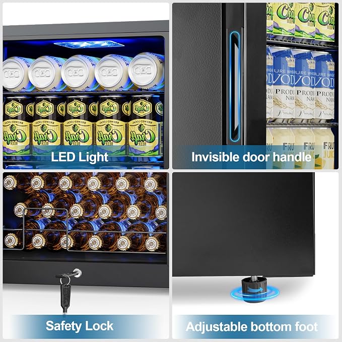 Velivi Mini Fridge 3.2 Cu.Ft Small Beverage Refrigerator 126 Can Lockable Drink Cooler with Glass Door, Safety Lock, for Beer Soda Black | 126 Can Drink Cooler with Glass Door, Safety Lock, for Beer Soda Black - Image 4