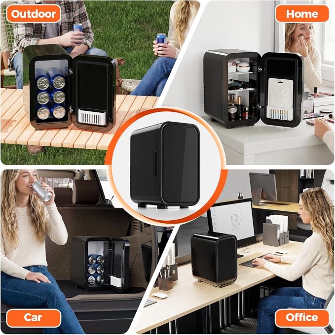 OSTBA Mini Fridge for Skincare, 6 Liter/8 Can 110V AC/ 12V DC Portable Thermoelectric Cooler Refrigerators for Bedroom, Skincare, Beverage, Office, Dorm Room and Car, Black - Image 9
