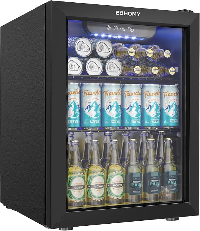 EUHOMY Beverage Refrigerator Cooler - 68 Can Mini Fridge with Glass Door for Soda, Beer, Wine, Small Refrigerator with Digital Temperature Control and Adjustable Shelves for Home Office Bar, 1.7 Cu.ft by EUHOMY