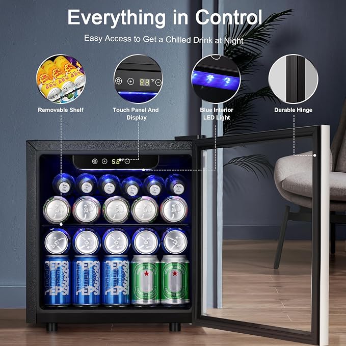 Antarctic Star 48 Can Beverage Refrigerator,12 Bottle Wine Cooler with Stainless Steel Glass Door, Digital Temperature Display,Electronic Temperature Control, Silver - Image 4