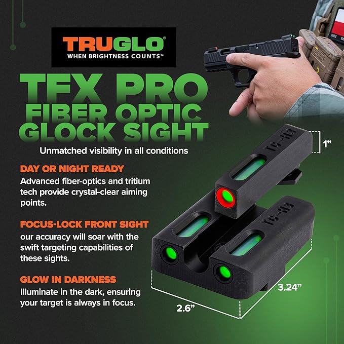 Truglo TFX PRO Handgun Sight, Glowing Shock Proof Tritium and Fiber Optic Night - Image 2