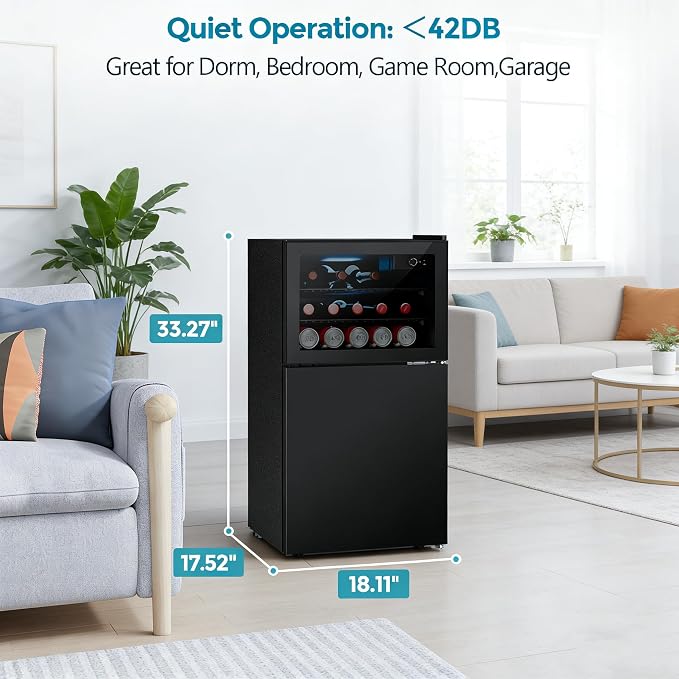 COWSAR 2.6 Cu.Ft Beverage Refrigerator & Mini Fridge with Freezer - Glass Door, Reversible Design, Adjustable Thermostat for Dorm, Office, Bedroom - Image 2