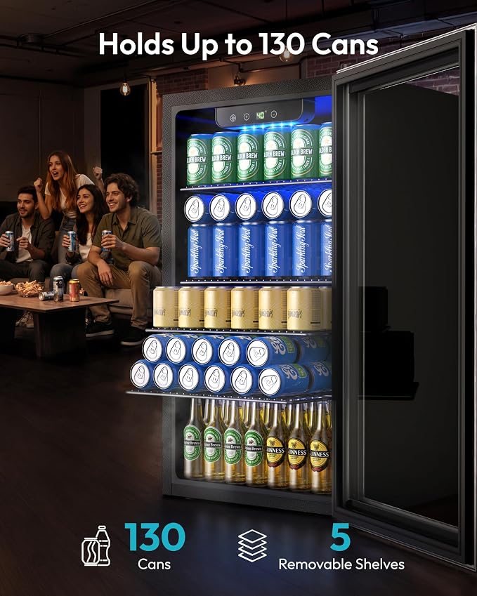 EUHOMY Mini Fridge 130 Can Beverage Refrigerator Cooler Glass Door for Soda Wine Beer, Beverage Cooler for Home, Bar, Office with Digital Temperature Control Removable Shelves, 3.2 Cu.Ft, Silver - Image 3