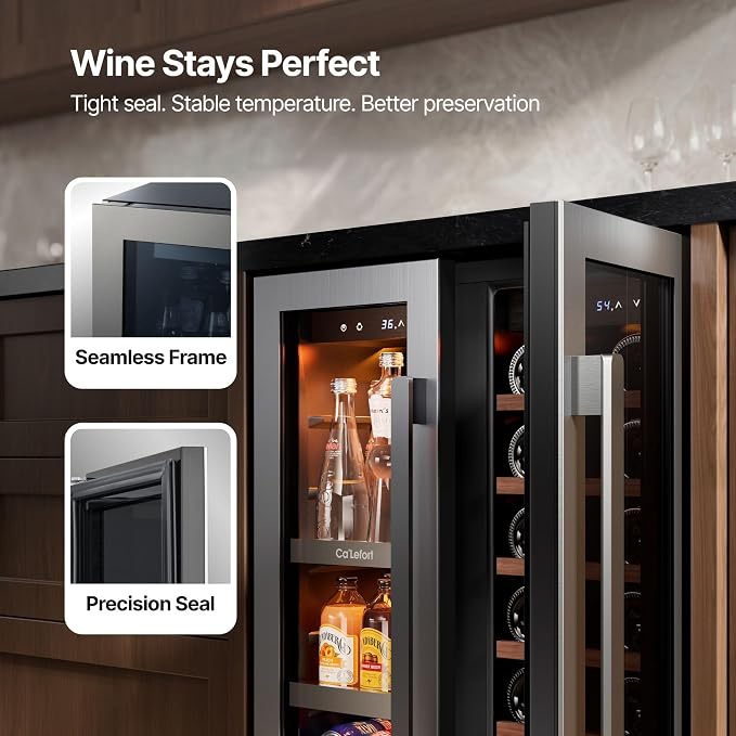 Ca'Lefort 24 Inch Wine & Beverage Refrigerator, 60 Can & 21 Bottle | 36-72°F Touch Control, Dual-Pane Glass Door, Adjustable Shelves, 3 Color LED, Built-In or Under Counter for Home Bar Kitchen - Image 3