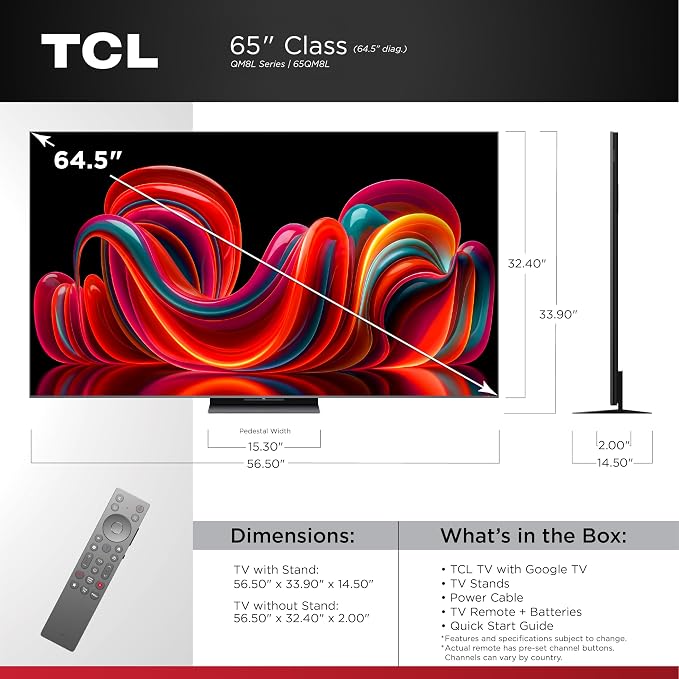 TCL 65 Inch Class QM8L Series | SQD-Mini-LED QLED Smart TV | 65QM8L, 2026 Model | 144Hz | Ultimate Color Brightness & Contrast | Google AI Bang & Olufsen | Voice Control Gaming Streaming Television - Image 2