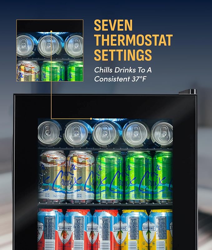 NewAir 90 Can Beverage Refrigerator | Freestanding Small Mini Fridge for Bedroom, Home Bar or Office | Adjustable Shelves, Quiet Cooling & Locking Door | Black - Image 5