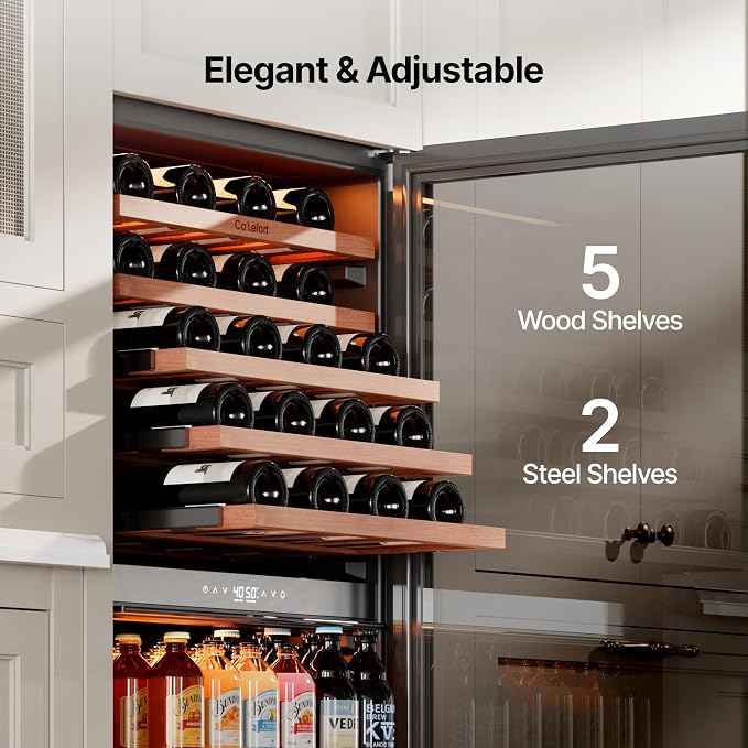 Ca'Lefort 24 Inch Dual Zone Wine & Beverage Center, 112 Can & 40 Bottle | 55-Inch Tall Wine Cellar, Quiet Inverter Compressor, Precise 40-65°F Temperature Control, Glide-Out Shelves & Storage Drawer - Image 5