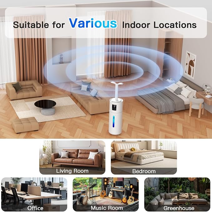 Smart Humidifiers for Large Room Bedroom Home 1800 sq.ft, 17L/4.5Gal Large Humidifier with Extension Tube & 3 Mist Modes, Top Fill Whole House Cool Mist Humidifiers for Plant Commercial Office - Image 9