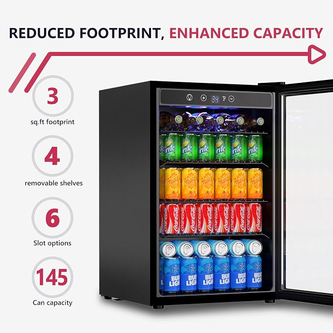 4.5 Cu.ft Beverage Refrigerator Cooler, 145 Can Mini Fridge with Digital Temperature Display for Soda Beer Wine, Freestanding beverage fridge with Adjustable Shelving for Home Office Bar - Image 2