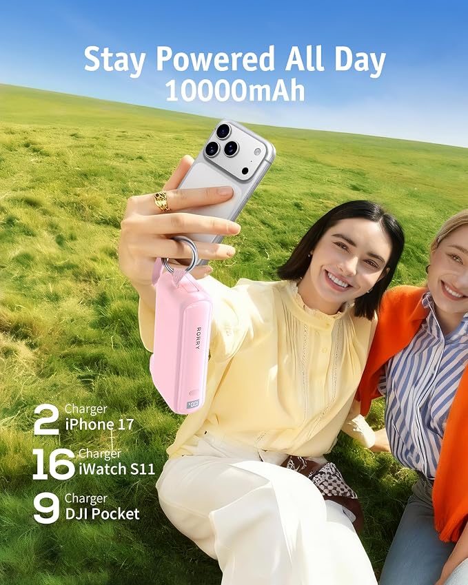 RORRY Flow Portable Charger, 10000mAh 40W Fast Charging Power Bank with Built-in USB C Cable and Foldable Wall Plug, Battery Pack Travel Essentials for iPhone 17/16/15, Apple Watch, iPad, MacBook - Image 7