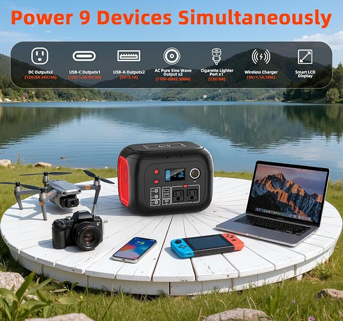 ENOFLO Portable Power Station 300W, 228Wh Solar Generator with 110V Pure Sine Wave AC Outlet, Backup Lithium Battery Generator for CPAP Outdoor RV Camping Emergency Home Use - Image 4