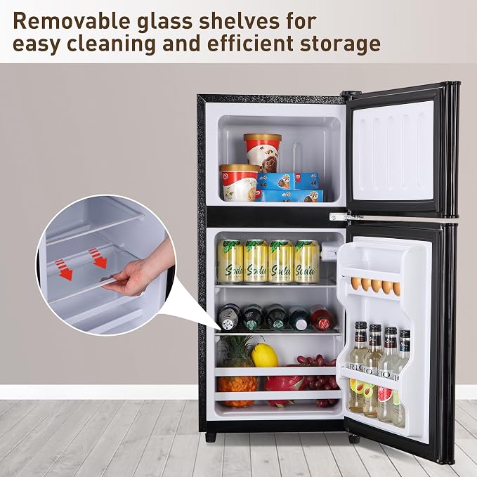 Mini Refrigerator with Freezer 3.5 Cu. Ft. Small Fridge with Freezer Black | 2 Door Mini Fridge with 7-Level Adjustable Thermostat Removable Shelves, Compact Refrigerator for Office/Dorm/College/RV - Image 6