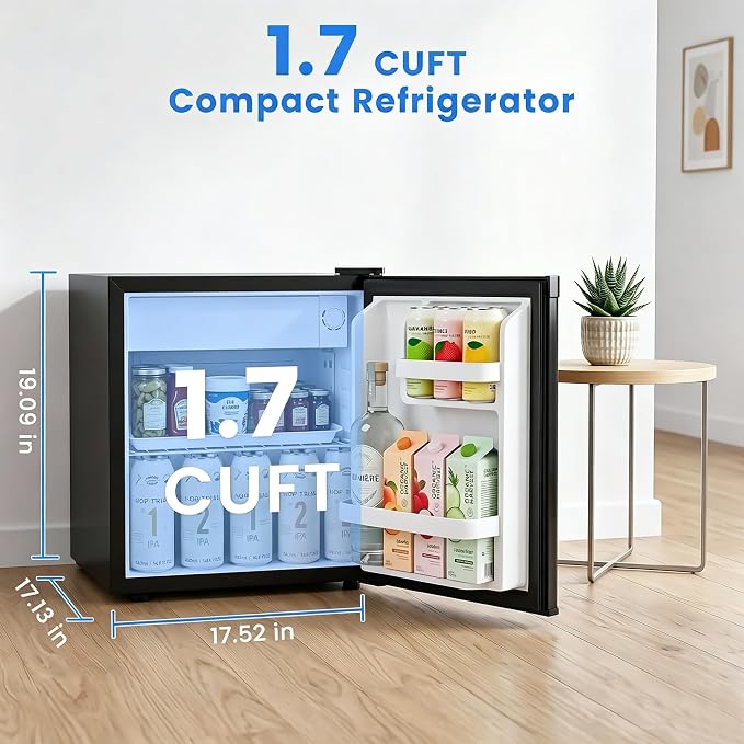 Electactic 1.7 Cu.ft Mini Fridge, Compact Refrigerator, Single Reversible Door, Ultra Quiet, Energy Efficient for Office, Dorm, Bedroom, Apartment, Black - Image 2