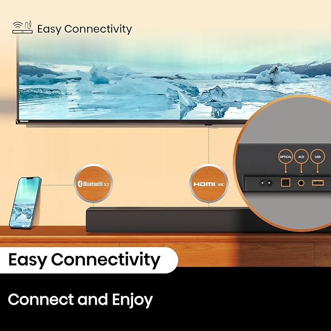 Hisense HS5100 5.1ch Soundbar with Wireless Subwoofer, Dolby Audio, DTS Virtual:X, Rear Surround Speakers, Center Speaker, HDMI ARC, Bluetooth 5.3, Remote Control - Image 7