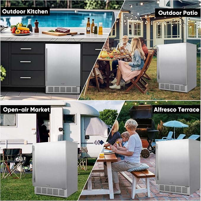 24 Inch Outdoor Beverage Refrigerator, Stainless Steel Outdoor Fridge 180 Can Under Counter Built-in/Freestanding, Waterproof, Fast Cooling, Low Noise - Outdoor Refrigerator for Home and Patio - Image 7