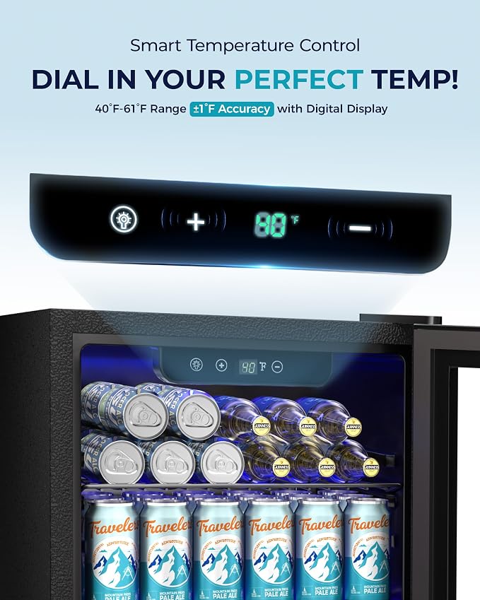 EUHOMY Beverage Refrigerator Cooler - 68 Can Mini Fridge with Glass Door for Soda, Beer, Wine, Small Refrigerator with Digital Temperature Control and Adjustable Shelves for Home Office Bar, 1.7 Cu.ft - Image 4