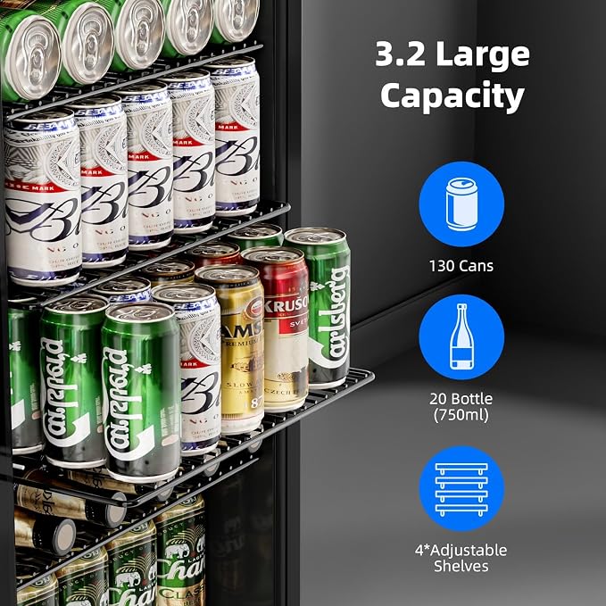 Antarctic Star mini fridge -130 can beverage refrigerator cooler glass door for soda beer or wine, small drink dispenser for home, office bar 3.2cu.ft - Image 2