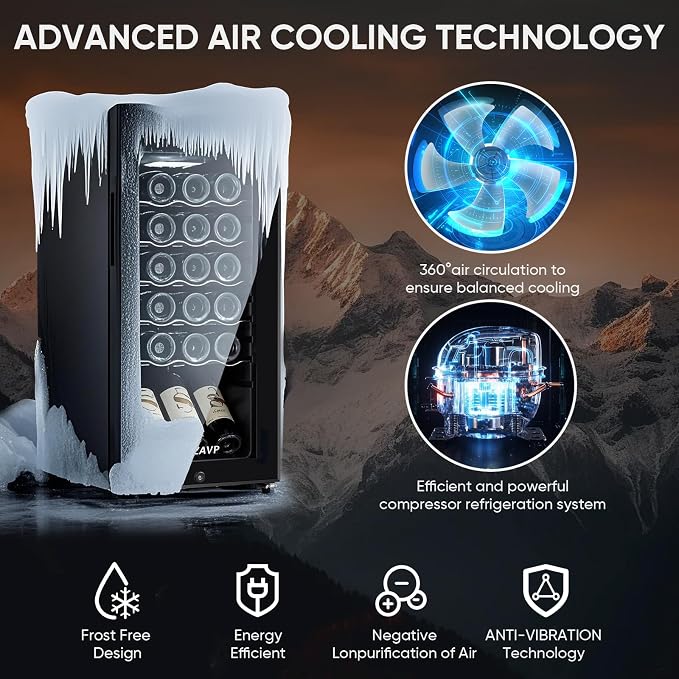 Mini Wine Fridge-Black, 18 Bottles Low Noise Compressor Wine Cooler, Freestanding Wine Cellar with Glass Door and Digital Temperature Control, 14 Inch Wine Refrigerator for Bar, Home & Office - Image 3