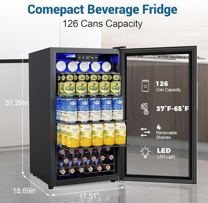 Velivi Mini Beverage Refrigerator 3.2 Cu. Ft Small Fridge 126 Can Lockable Drink Cooler with Glass Door, Safety Lock, For Beer Soda, Silver | Small Fridge 126 Can Lockable Drink Cooler with Glass Door, For Beer Soda, Silver - Image 2