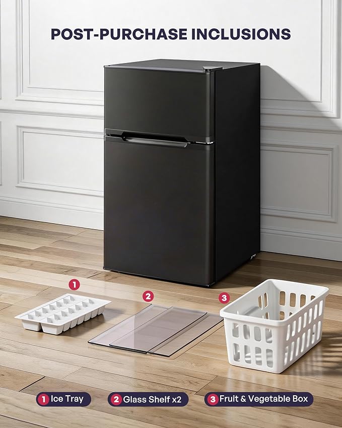 3.2 Cu.Ft Mini Fridge with Freezer, 2 Door Small Refrigerator with Adjustable Thermostat & Removable Glass Shelves, Mini Refrigerator for Dorm Office Kitchen, Black - Image 6