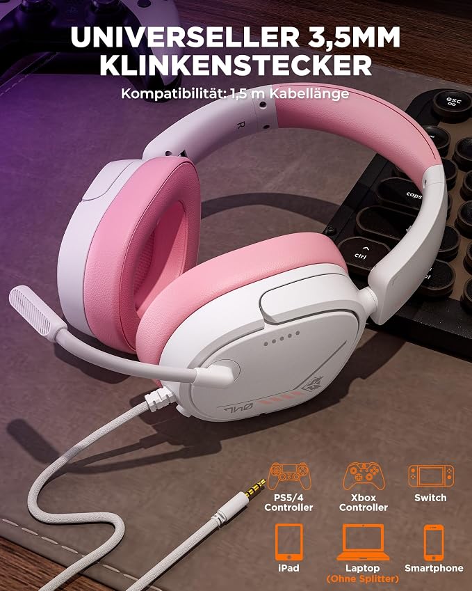 NUBWO HG04L Gaming Headset for PS5/PS4, Xbox Series X|S, Switch - Pink | 40mm Speakers, Clear Unidirectional Mic, 250g Lightweight, Soft Memory Earmuffs, 3.5mm Jack for Gaming & Work - Image 7