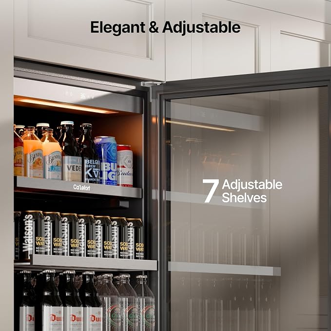 Ca'Lefort Beverage Refrigerator Cooler - 24 Inch Beverage Fridge 381 Can with Glass Door, Built-in or Freestanding Refrigerator with 3 Color LED, Drink Cooler for Soda Beer or Wine (Right-Hinged) - Image 5