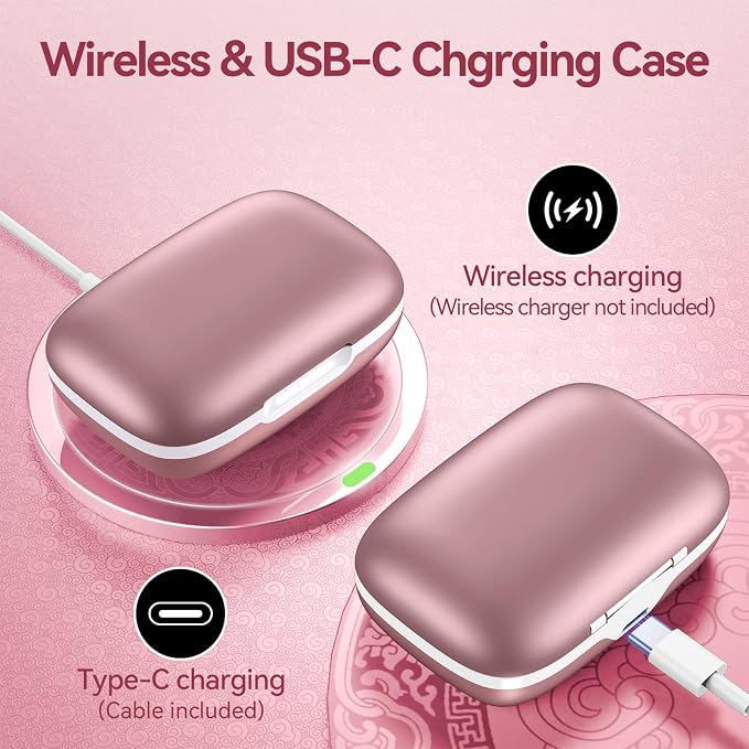 Active Noise Cancelling Ear Buds Wireless Earbuds 80H Playtime Bluetooth Headphones with LED Display Case, Hi-Res Audio Clear Calls Earphones with Over Ear Hooks for Running Gym Workout Travel Rouge - Image 7