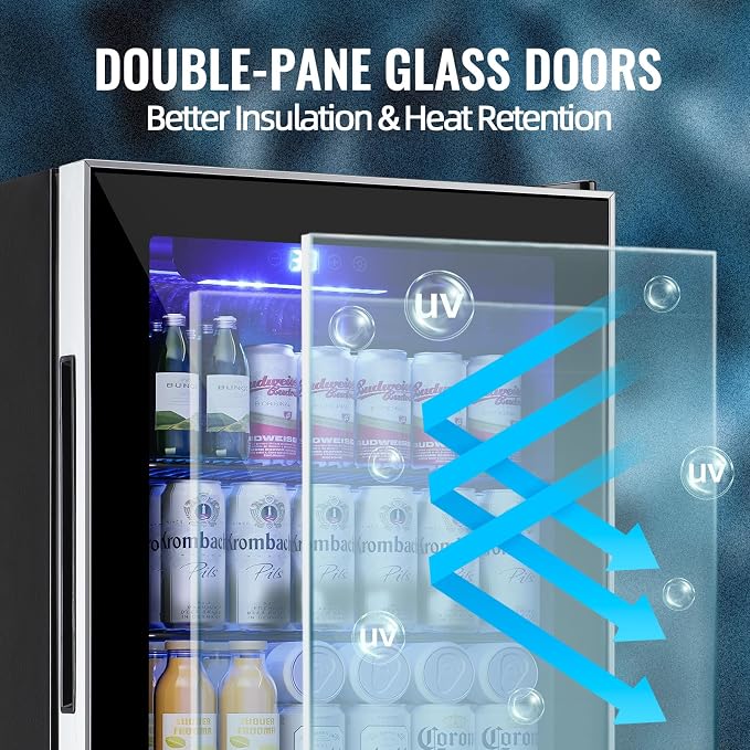3.5 Cu.ft Beverage Refrigerator Cooler with 125 Can, Mini Fridge with LED Light for Soda Beer or Cans Beverage Temp Digital Display Adjustable Shelves Suit for Home, Office, Dorm - Image 4