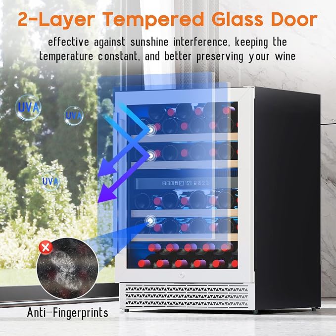 Albott 24 Inch Wine Fridge, Dual Zone 49 Bottle Wine Cooler | Includes Digital Temperature Control, Reversible Double-Layer Glass Door, Built-in or Freestanding Design, 41–68℉ - Image 4