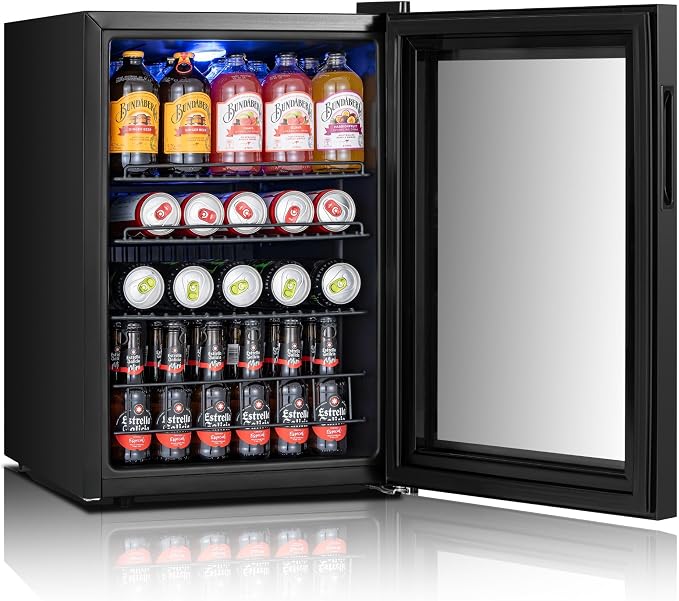 Yeego Beverage Refrigerator Drink Cooler, 85 Cans Mini Fridge Glass Door | Soda Wine Beer Cooler, 34°F To 54°F Temperature Control, for Home Office Bar, Adjustable Shelves,Freestanding, Black - Image 2