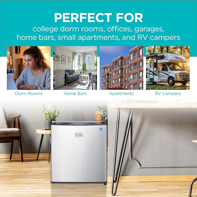 BLACK+DECKER 1.7 Cu. Ft. Compact Refrigerator, BCRK17V, Stainless Look | Energy Star Certified, Single Door Mini Fridge with Chiller Compartment, Personal Fridge for Home or Dorm, R600a Refrigerant - Image 8