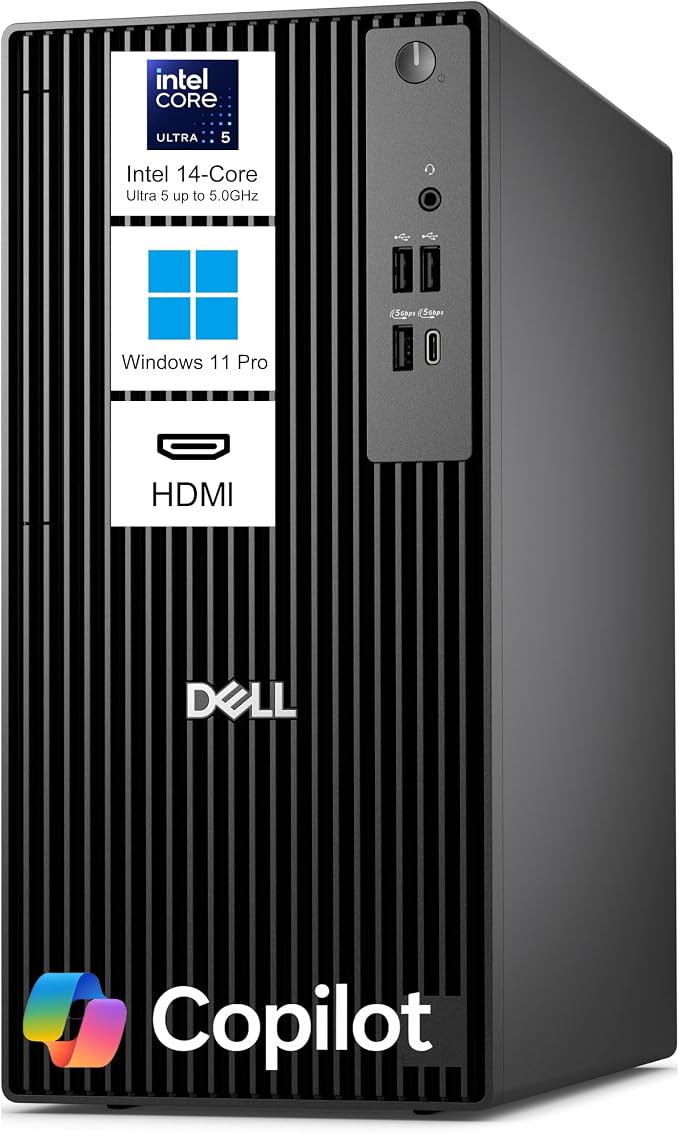 Dell Pro Tower QCT1250 Business Desktop Computer, Intel 14-Core Ultra 5 up to 5.0GHz, 2026 Copilot AI, 16GB DDR5 RAM, 512GB PCIe SSD, 4K Dual Monitor Support, HDMI, Windows 11 Pro by Dell