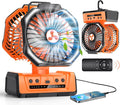 Dual Head Portable Rechargeable Fan 20000mAh Battery Powered Camping Fan Cordless with LED Lantern & Remote, Auto Oscillation, Hook, Battery Operated for Tent Office Travel Picnic Jobsite Orange by OnlyNewforYourLife