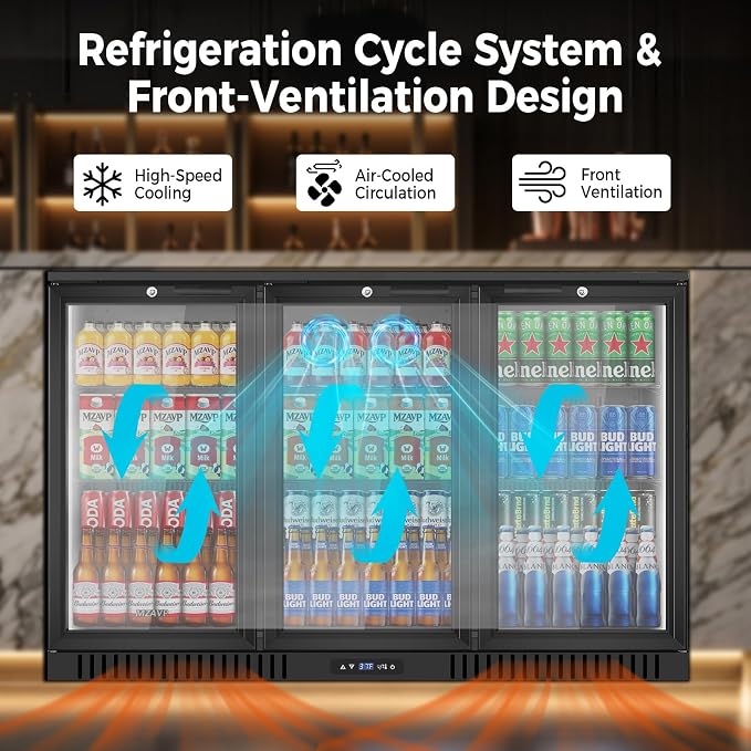 Back Bar Cooler with 3 Glass Door, 11.2 Cu.Ft Commercial Beverage Fridge, Under Counter Display Refrigerator with Safety Lock for Beer, Soda, Wine, Built-In/Freestanding for Bar Store Restaurant - Image 3