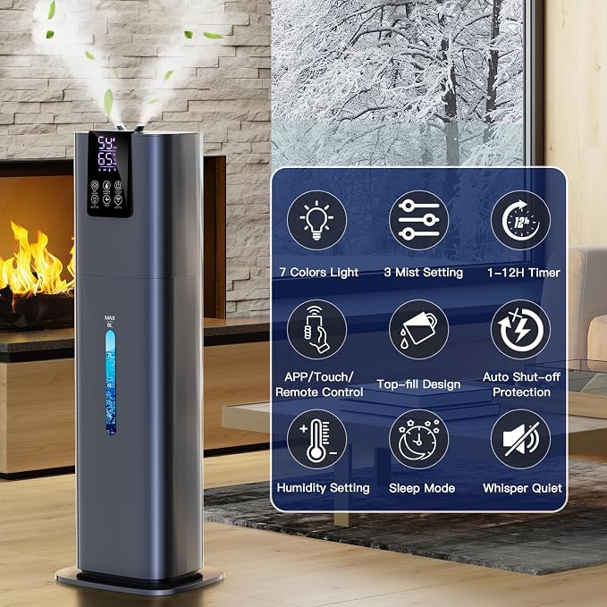 Smart Humidifiers Large Room Bedroom Home, 2.11Gal(8L) Quiet Top Fill Cool Mist Humidifier, Smart App & Remote Control, 3 Speed Humidifier with 360° Nozzle, Humidity Setting for Baby Office(Blue) - Image 2