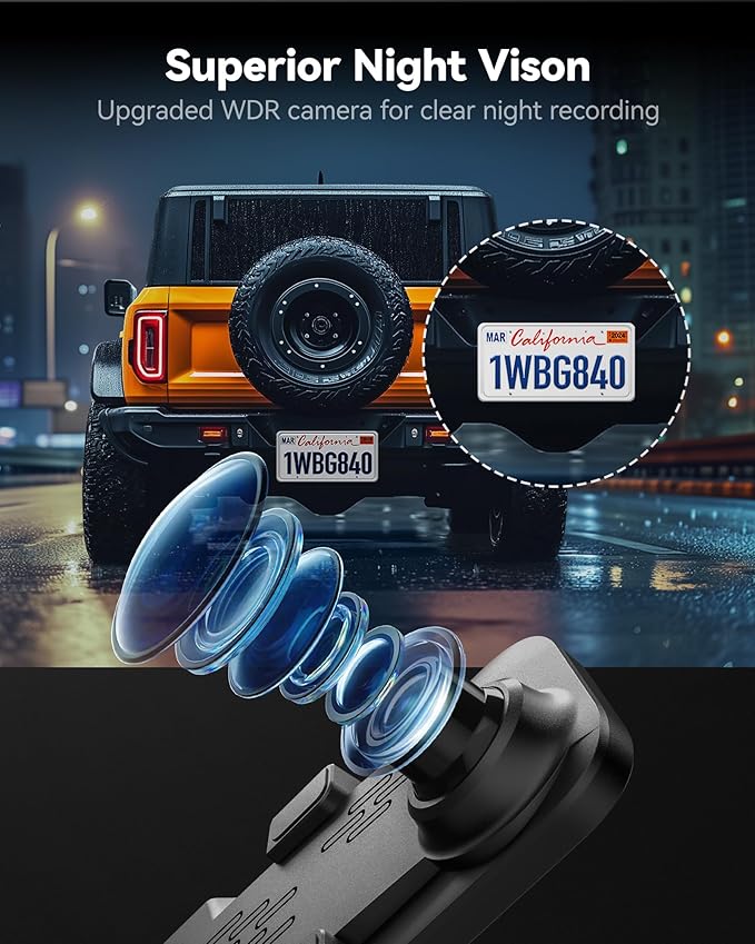 WOLFBOX G840S 12" 4K Mirror Dash Cam Backup Camera, 5.8GHz WiFi Smart Rearview - Image 3
