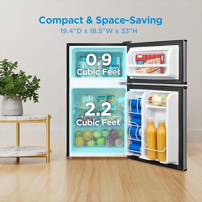 Midea 3.1 Cu.ft Mini Fridge with Freezer, Energy Star Certified, for Dorm | Adjustable Remove Glass Shelves, Reversible Door, Silver - Image 4