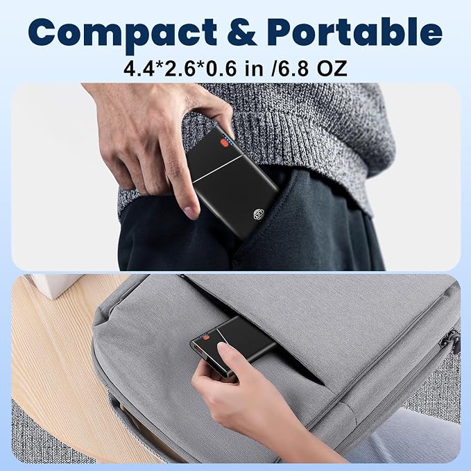 Aaoyun Portable Charger Power Bank, 10000mAh 22.5W PD Fast Charging Powerbank with Built-in USB C Cable, Slim External Phone Battery Pack for iPhone 17/16/15 Samsung S24 Android etc (Black) - Image 8