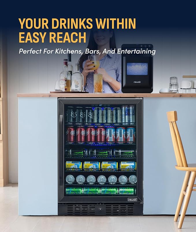 NewAir Beverage Refrigerator with Glass Door | 177 Can Mini Fridge for Bedroom, Dorm, Office, or Gaming Setup | Soda, Beer, and Wine Cooler | Black Stainless Steel - Image 3