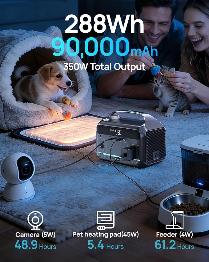 DARAN Portable Power Station 350W (600W Surge), Solar Generator 288Wh(90,000mAh) LiFePO4 Battery Backup with AC Outlets, 7-Port Design Power Bank for Camping, Hurricane Emergency RV - Image 3