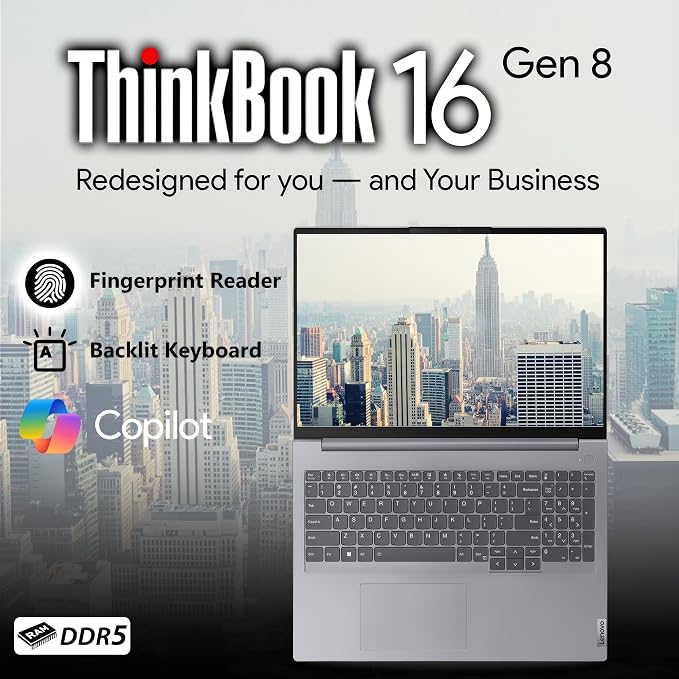 Lenovo ThinkBook 16 G8 AI Business Laptop, 16 Touchscreen FHD+, Intel Core Ultra 7 255H, 64GB DDR5 RAM, 1TB SSD PCIe, WiFi 6E + BT, HDMI, Fingerprint Reader, Backlit KB, FHD Webcam, Win 11 Pro - Gray - Image 5