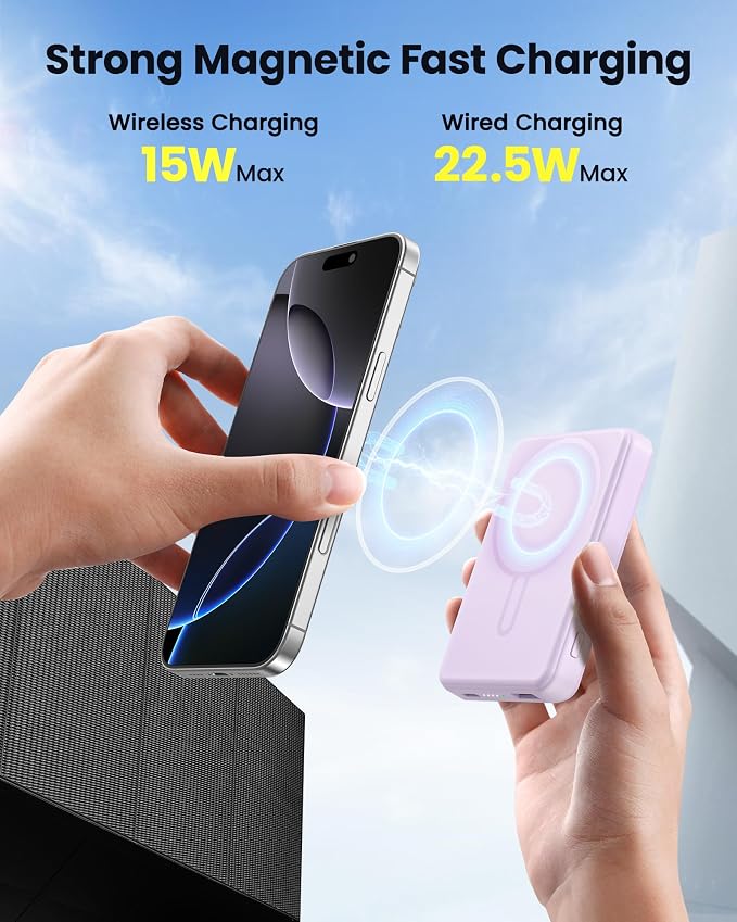 for Magsafe Battery Pack 12000mAh Magnetic Power Bank Portable Charger USB C 20W Fast Charging Wireless Charger Travel Essential for iPhone 16/15/14/13/12 Series Purple - Image 2