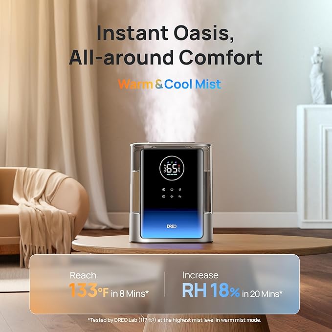 DREO 8L Smart Humidifier Large Room 600ft², HM717S, 80H Runtime Supersized Warm and Cool Mist Humidifiers for Bedroom Baby, 28dB Quiet Air Humidifier for Plants Indoor, Home, Whole House, Silver - Image 2