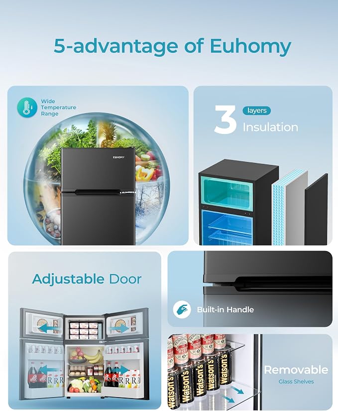 EUHOMY Mini Fridge with Freezer, 3.2 Cu.Ft Mini Refrigerator, Dorm Fridge with 2 Door For Bedroom/Apartment/Office-Food Storage Cooling Drink, Black - Image 5