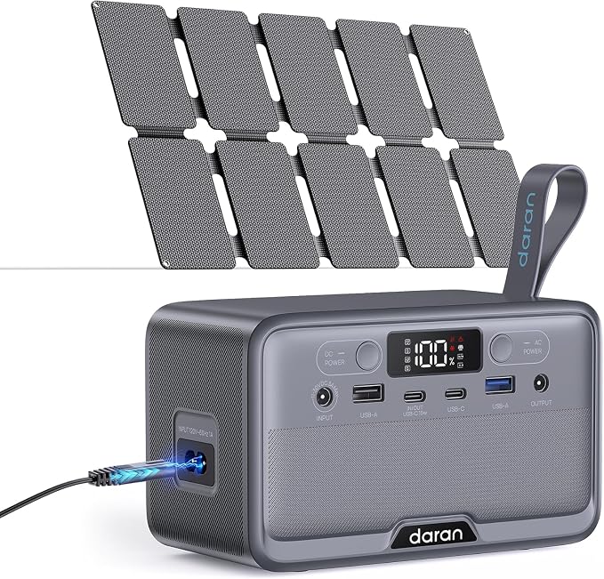 DARAN Portable Power Station 100W with 25W Solar Panel LiFePO4 Battery Power Bank with110V AC Outlets Solar Generator Fast Charging for Hurricane Emergency,Outdoor Use,Off-Grid traveling by DARAN
