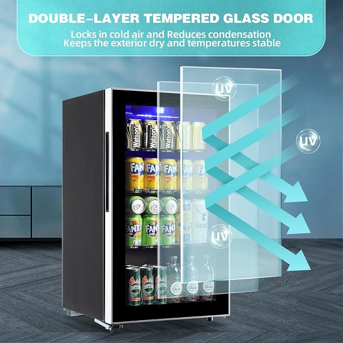 Beverage Refrigerator Cooler 120 Can with LED Display Touch Screen | 3.5 CU.FT Large Capacity with Glass Door, LED Light & Adjustable Shelves for Soda Beer Wine, Perfect for Home Bar Office - Image 4
