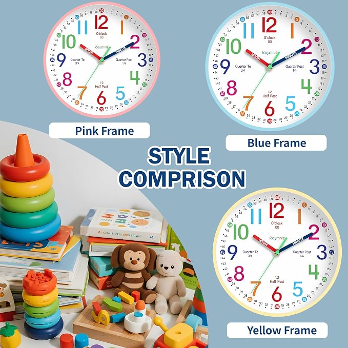 Roymnie Wall Clock 8 Inch for Kids Learning to Tell Time Easily Non Ticking - Image 4